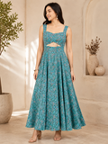 Aqua Blue Floral Embellished Fit & Flare Maxi Dress for Women