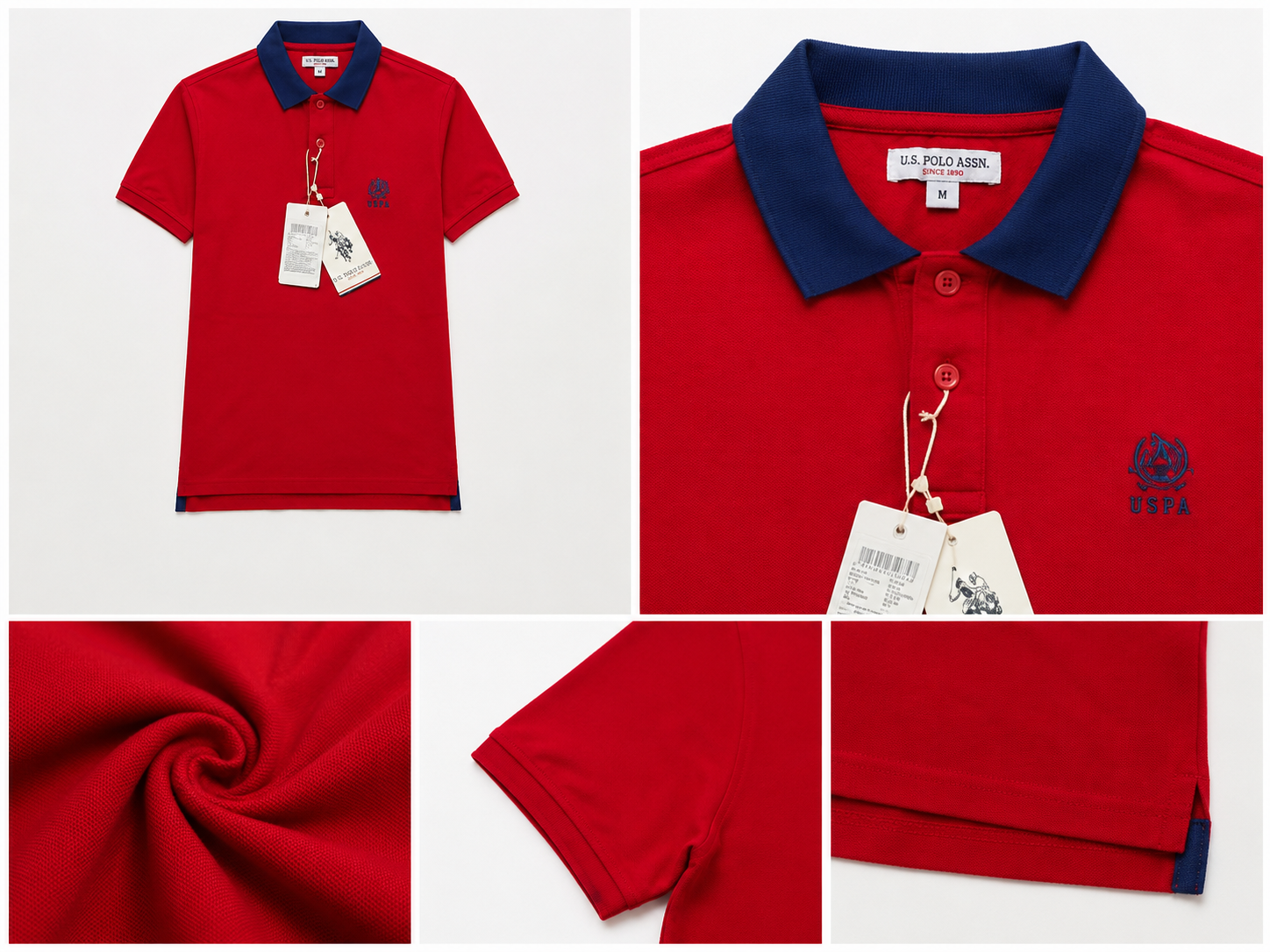 Men’s Red Cotton Polo T-Shirt with Contrast Collar