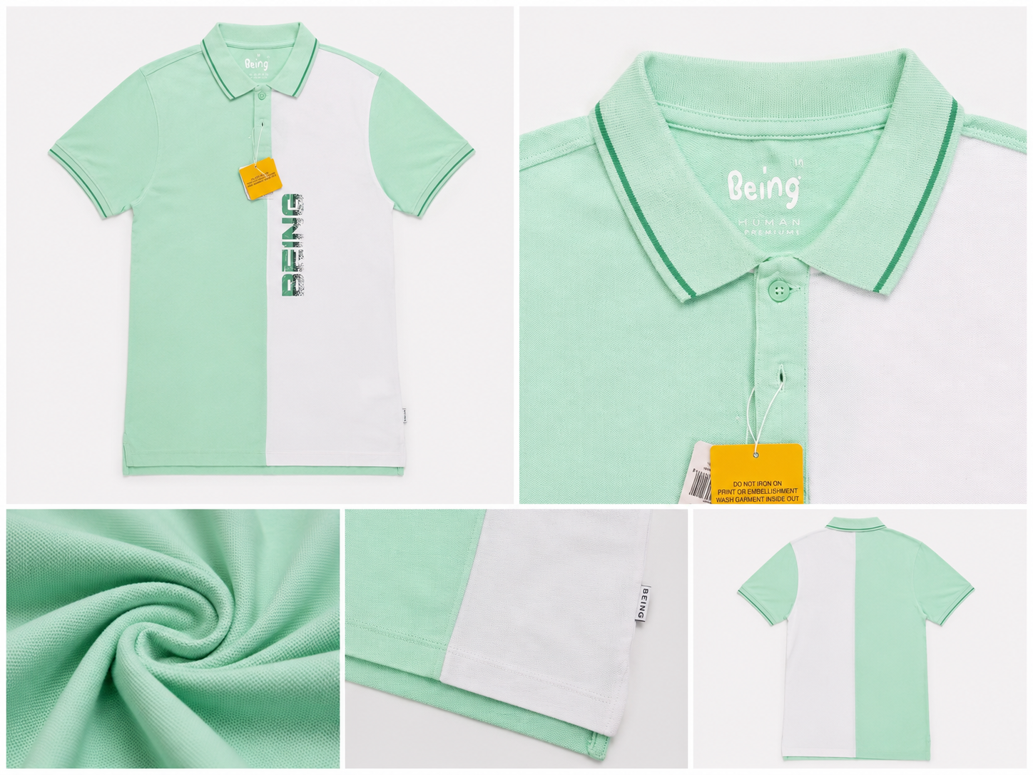 Men’s Mint Green & White Colorblock Polo T-Shirt