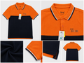 Men’s Orange & Navy Colorblock Polo T-Shirt with Contrast Tipping