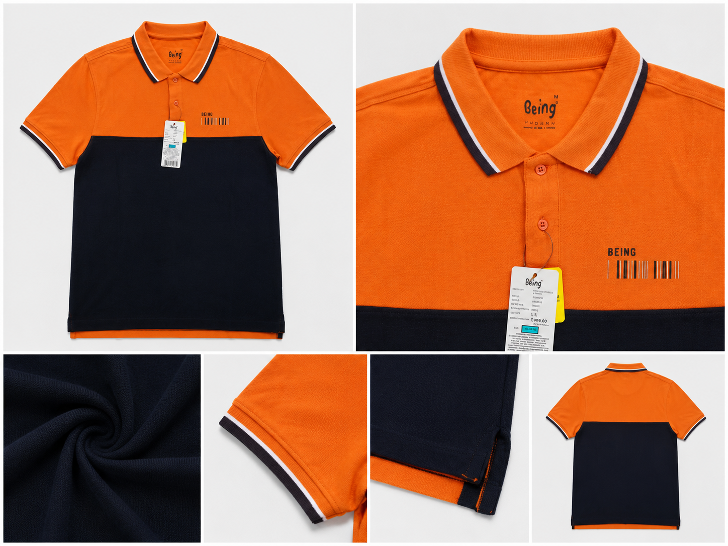 Men’s Orange & Navy Colorblock Polo T-Shirt with Contrast Tipping