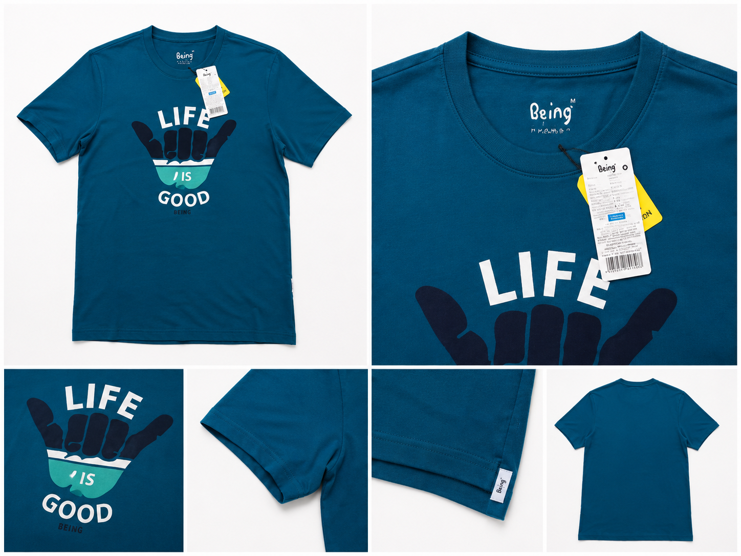 Men’s Teal Blue Graphic Print Cotton T-Shirt
