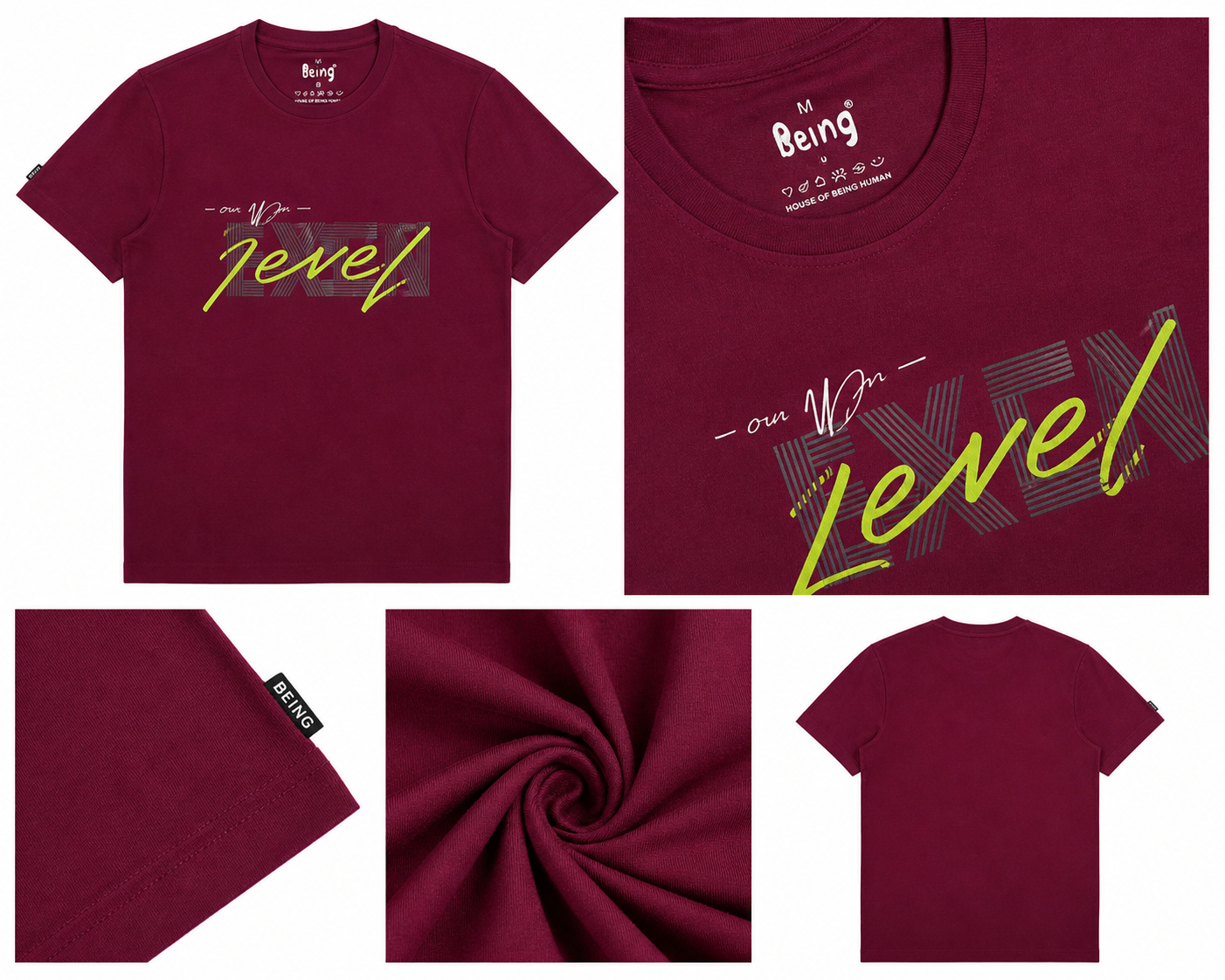 Men’s Maroon Typography Graphic Print Cotton T-Shirt
