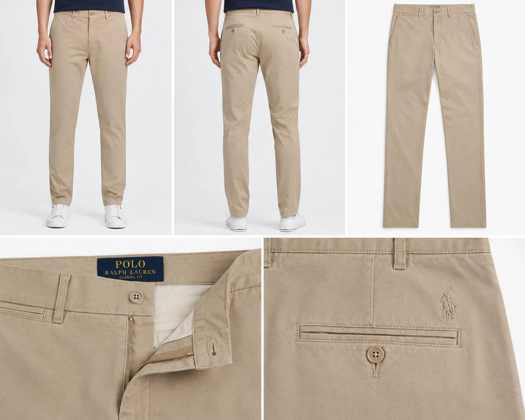 Men’s Beige Slim Fit Cotton Chinos | Smart Casual Stretch Trouser Pants