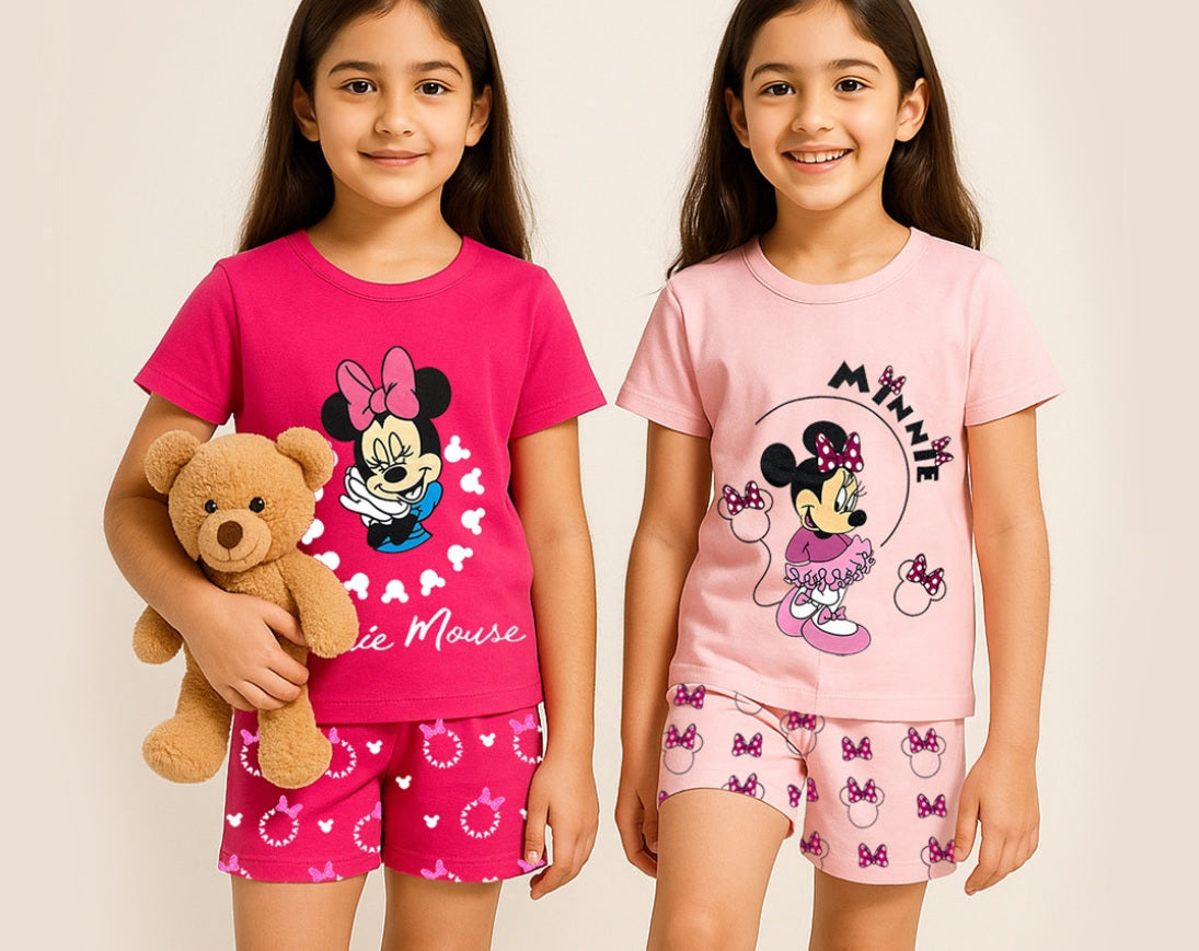 Disney Girls Minnie Mouse Cotton Blend – Pack of 2 T-Shirt & Shorts Dailywear Combo