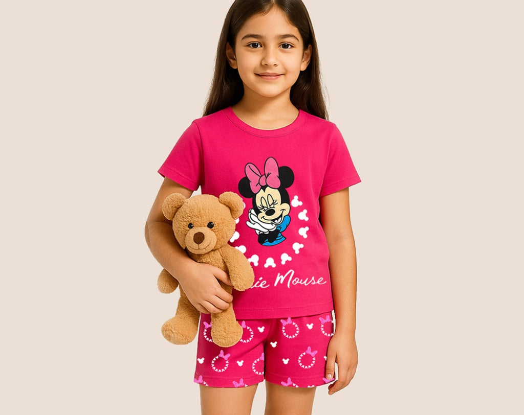 Disney Girls Minnie Mouse Cotton Blend – Pack of 2 T-Shirt & Shorts Dailywear Combo