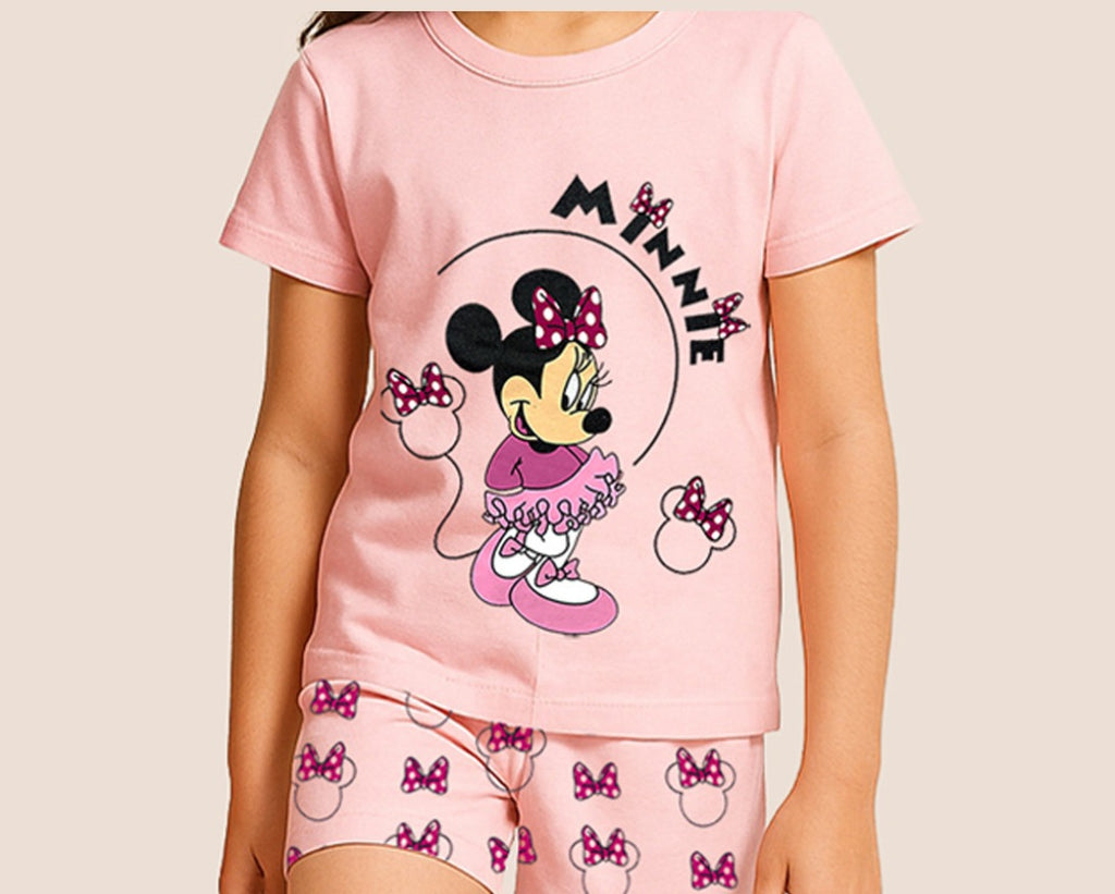 Disney Girls Minnie Mouse Cotton Blend – Pack of 2 T-Shirt & Shorts Dailywear Combo