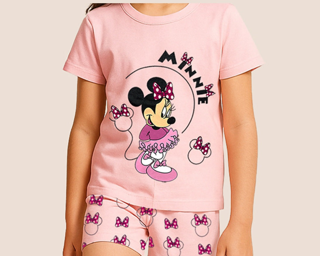 Disney Girls Minnie Mouse Cotton Blend – Pack of 2 T-Shirt & Shorts Dailywear Combo