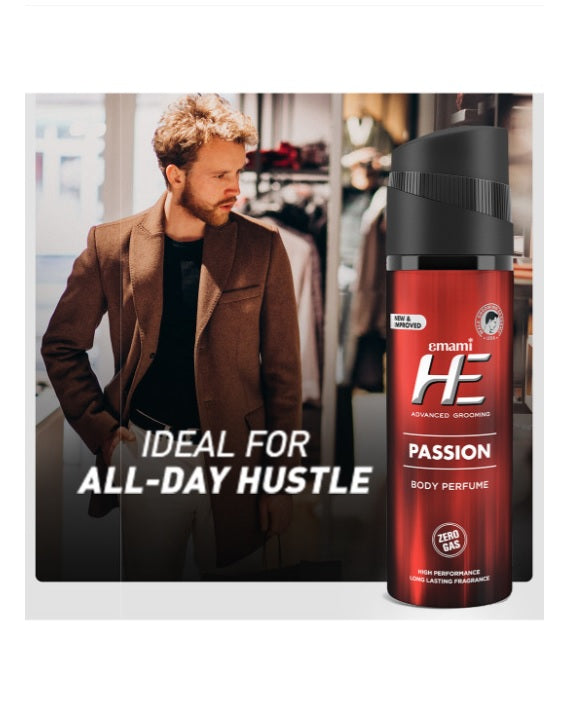 "HE Men Advanced Grooming Passion No Gas Long Lasting Deodorant Body Perfume - 120ml"