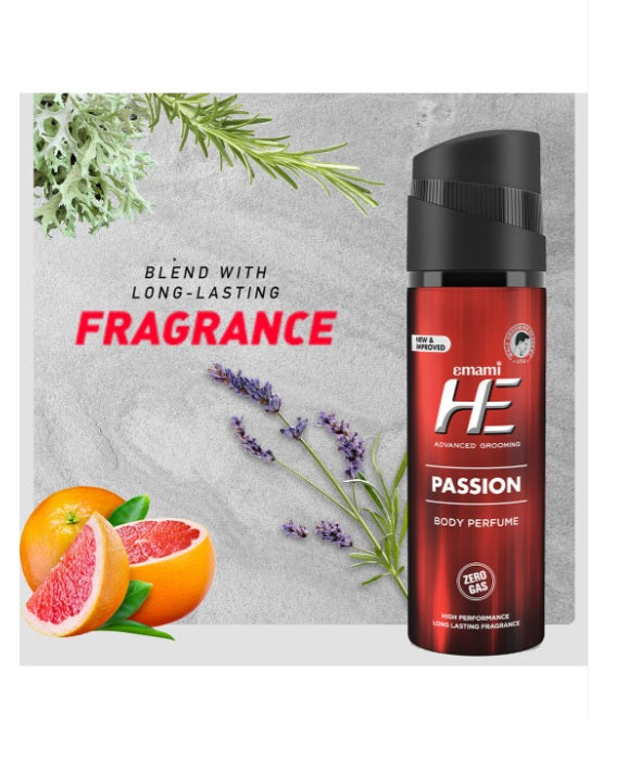 "HE Men Advanced Grooming Passion No Gas Long Lasting Deodorant Body Perfume - 120ml"