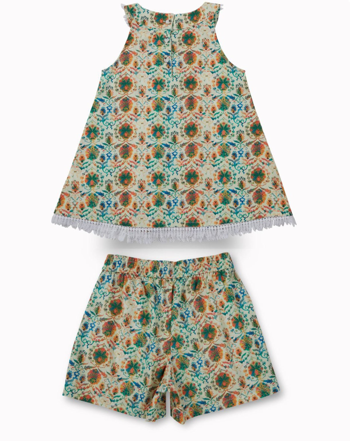 Gini and Jony Girls' Lime Green Boho Floral Top & Shorts Set – 100% Cotton Tassel Trim Summer Co-ord