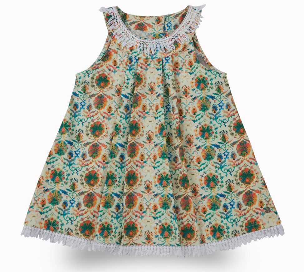 Gini and Jony Girls' Lime Green Boho Floral Top & Shorts Set – 100% Cotton Tassel Trim Summer Co-ord