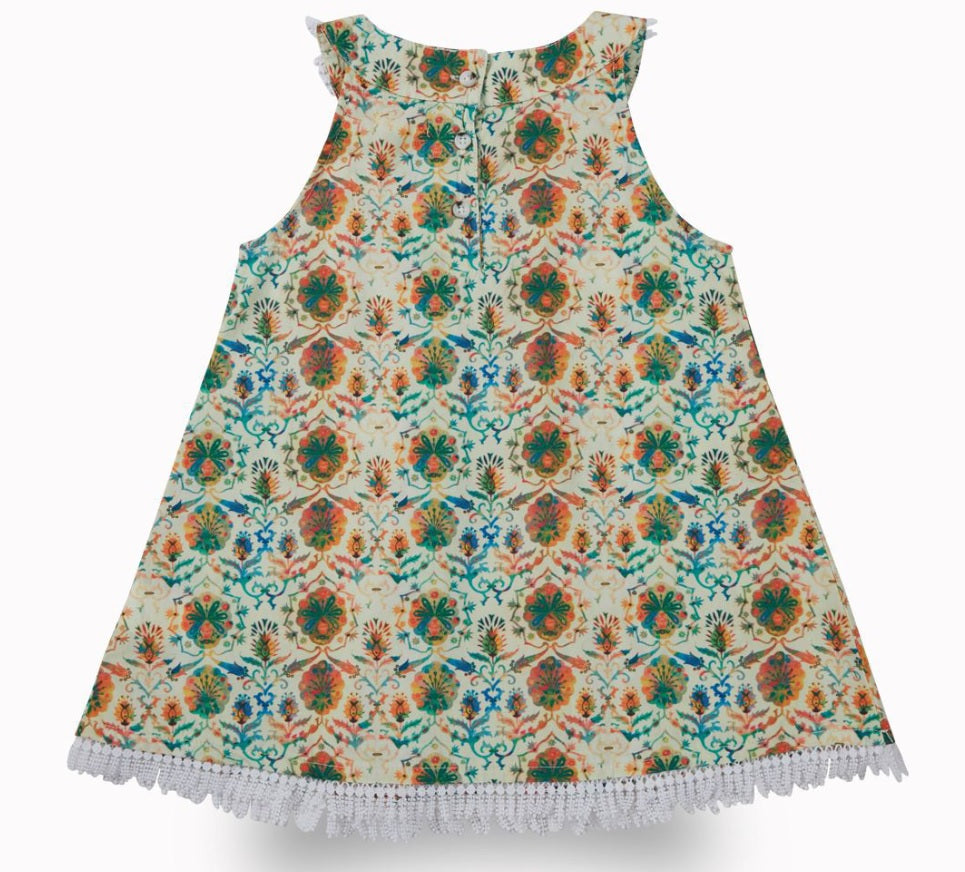 Gini and Jony Girls' Lime Green Boho Floral Top & Shorts Set – 100% Cotton Tassel Trim Summer Co-ord