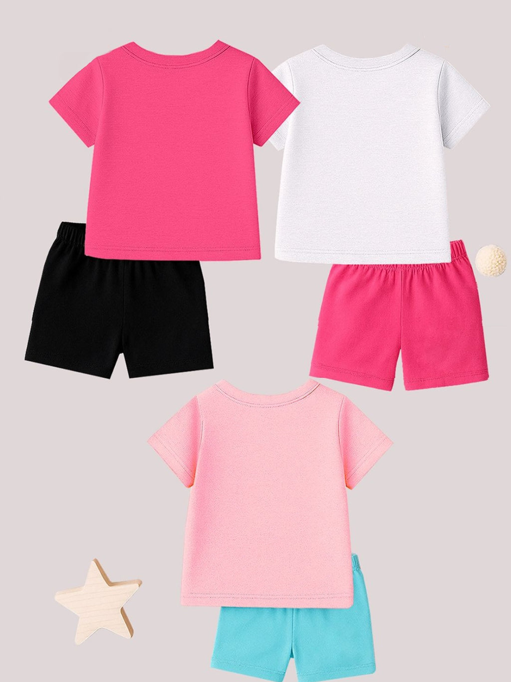 Girls Premium Whimsical Cartoon Cotton Blend Dailyewear Set – Pack of 3 Graphic T-Shirt & Shorts Combo