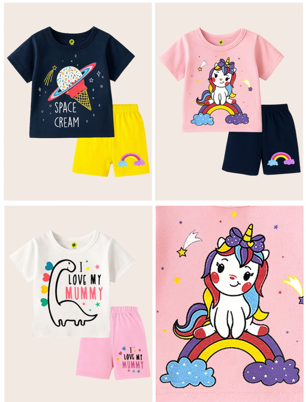 Girls Premium Whimsical Cartoon Cotton Blend Dailyewear Set – Pack of 3 Graphic T-Shirt & Shorts Combo