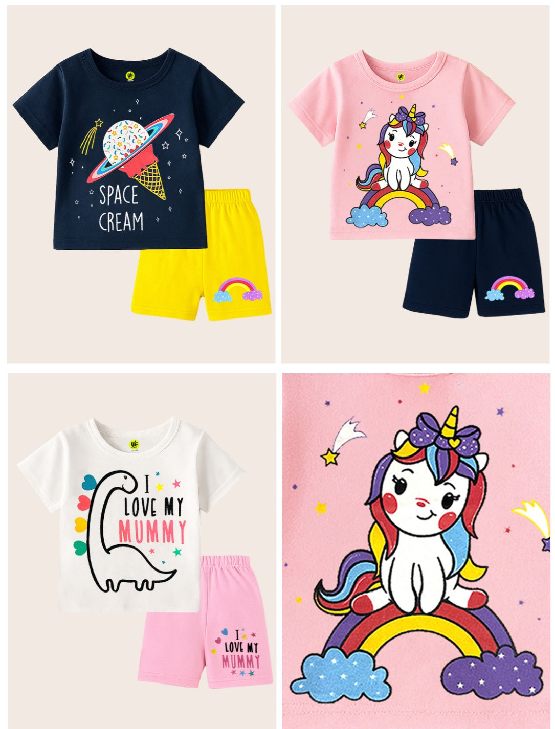Girls Premium Whimsical Cartoon Cotton Blend Dailyewear Set – Pack of 3 Graphic T-Shirt & Shorts Combo