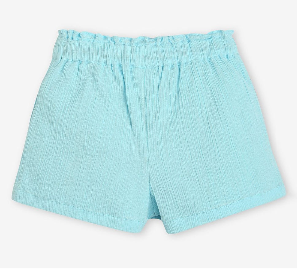 Girls' Aqua Blue Pure Cotton Top & Shorts Set – Breathable Tiered Summer Coord Set