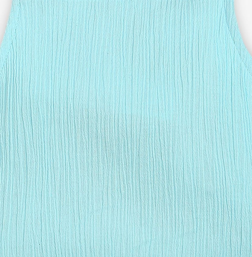 Girls' Aqua Blue Pure Cotton Top & Shorts Set – Breathable Tiered Summer Coord Set