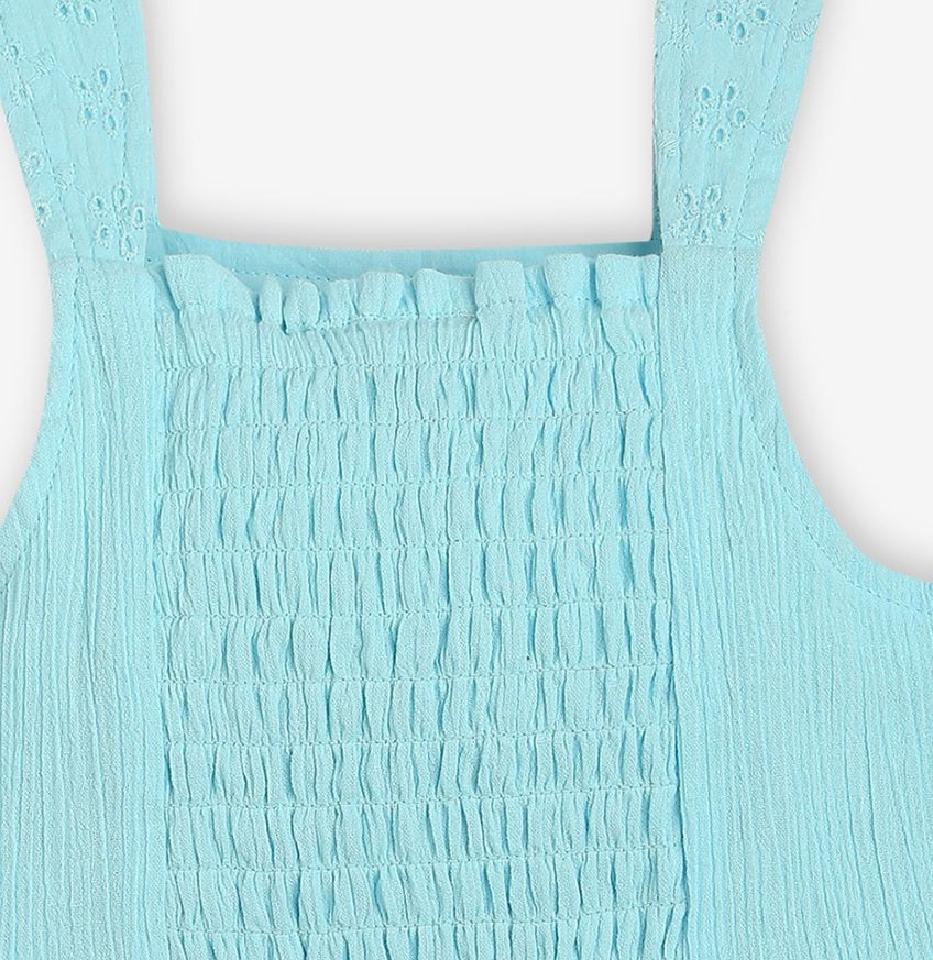 Girls' Aqua Blue Pure Cotton Top & Shorts Set – Breathable Tiered Summer Coord Set