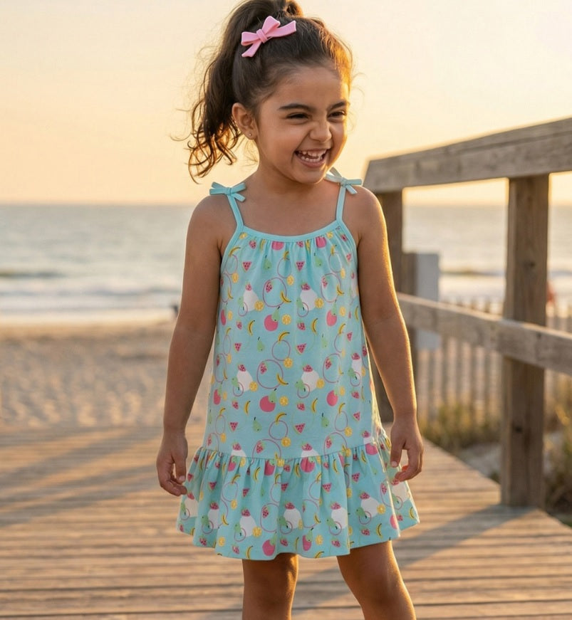 Girls' Premium Graphic Print A-Line Dress – Comfortable Cotton Sleeveless Summer Frock
