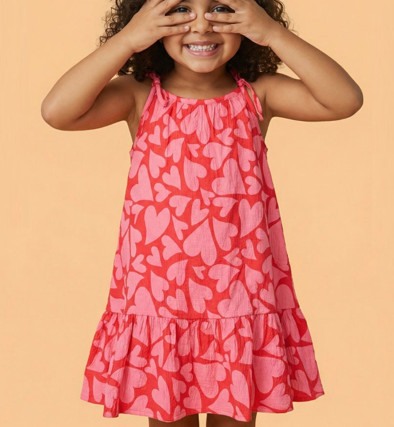 Girls' Premium Graphic Print A-Line Dress – Comfortable Cotton Sleeveless Summer Frock