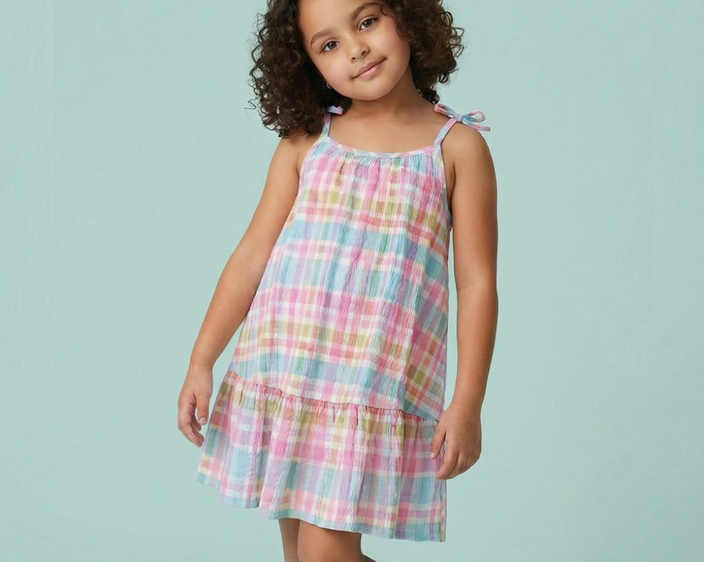Girls' Premium Graphic Print A-Line Dress – Comfortable Cotton Sleeveless Summer Frock
