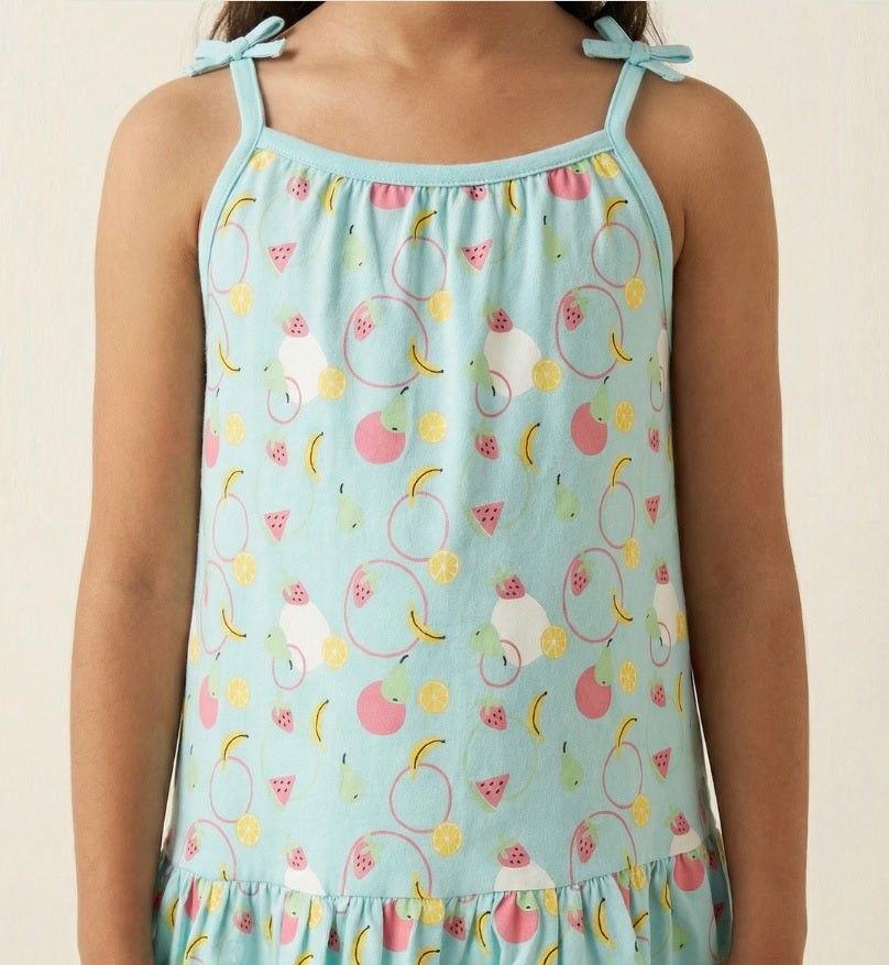 Girls' Premium Graphic Print A-Line Dress – Comfortable Cotton Sleeveless Summer Frock