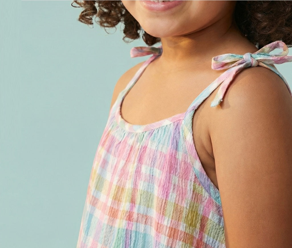 Girls' Premium Graphic Print A-Line Dress – Comfortable Cotton Sleeveless Summer Frock