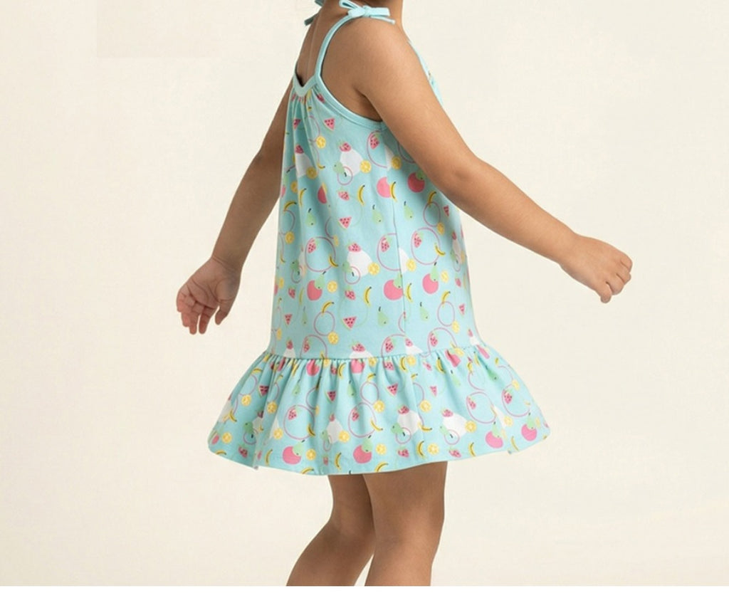 Girls' Premium Graphic Print A-Line Dress – Comfortable Cotton Sleeveless Summer Frock