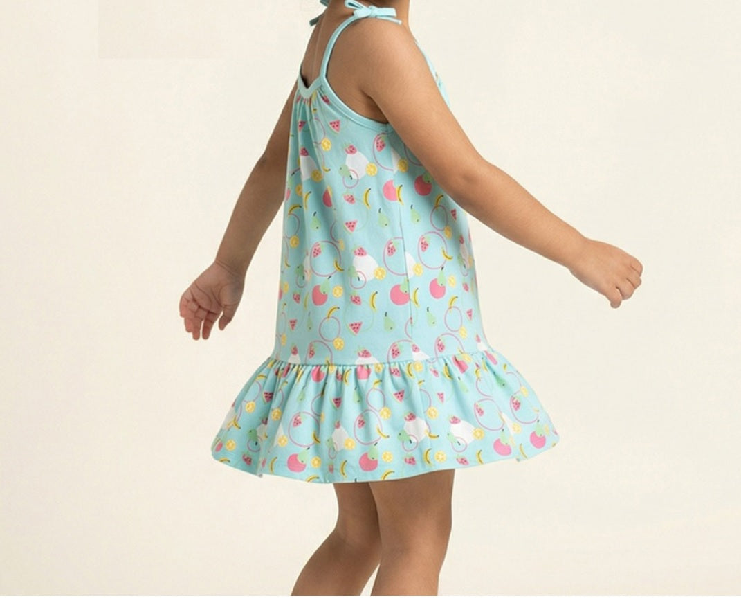 Girls' Premium Graphic Print A-Line Dress – Comfortable Cotton Sleeveless Summer Frock