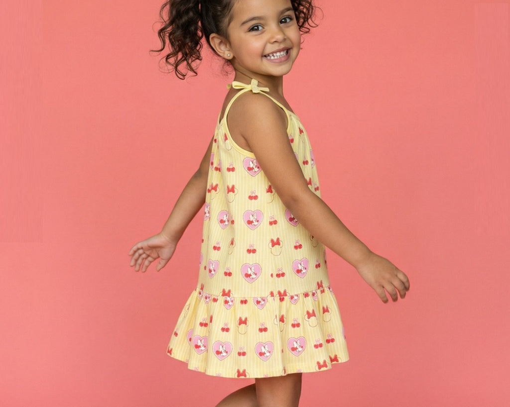 Girls' Premium Graphic Print A-Line Dress – Comfortable Cotton Sleeveless Summer Frock