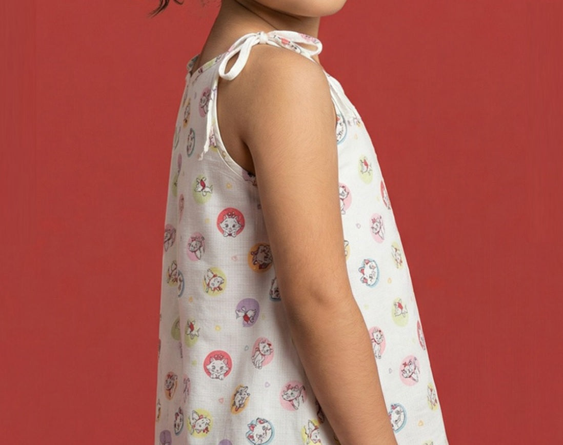 Girls' Premium Graphic Print A-Line Dress – Comfortable Cotton Sleeveless Summer Frock
