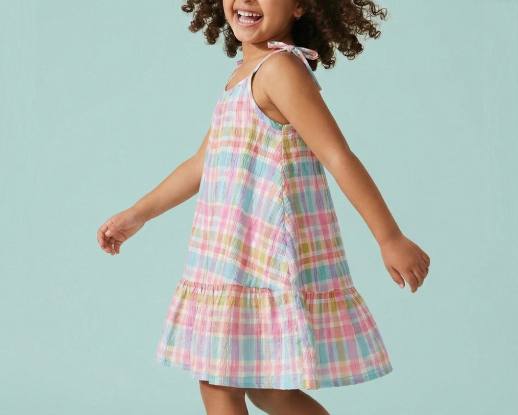 Girls' Premium Graphic Print A-Line Dress – Comfortable Cotton Sleeveless Summer Frock