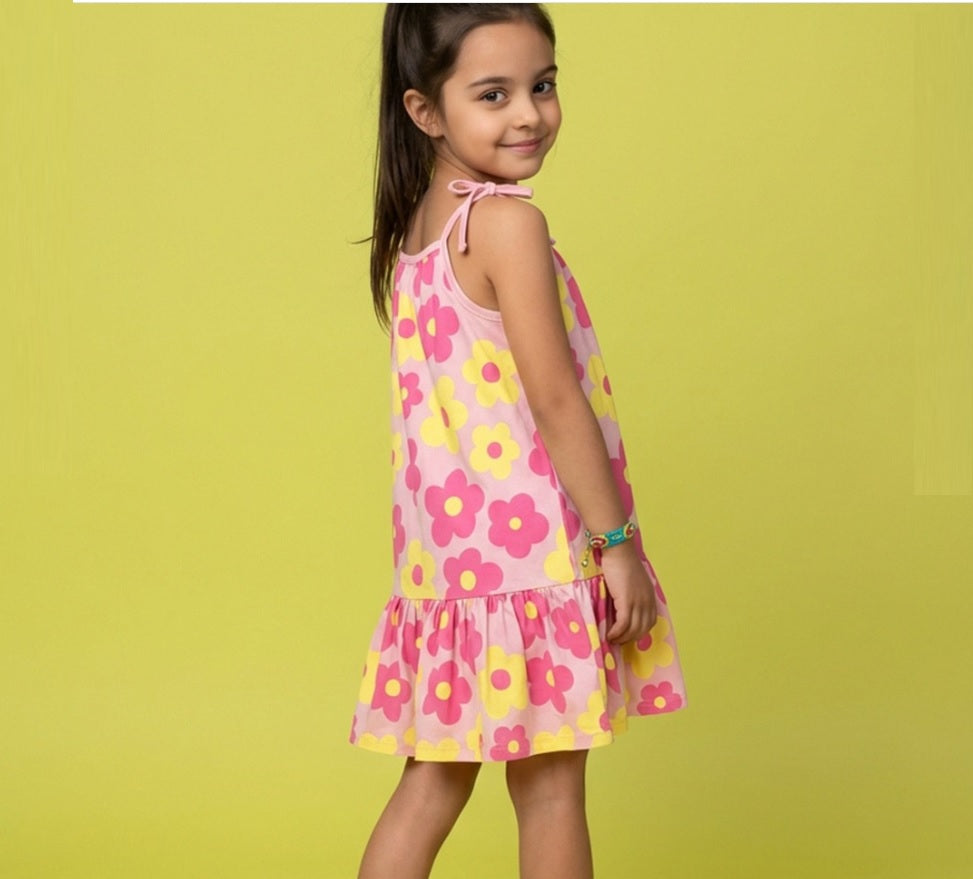 Girls' Premium Graphic Print A-Line Dress – Comfortable Cotton Sleeveless Summer Frock