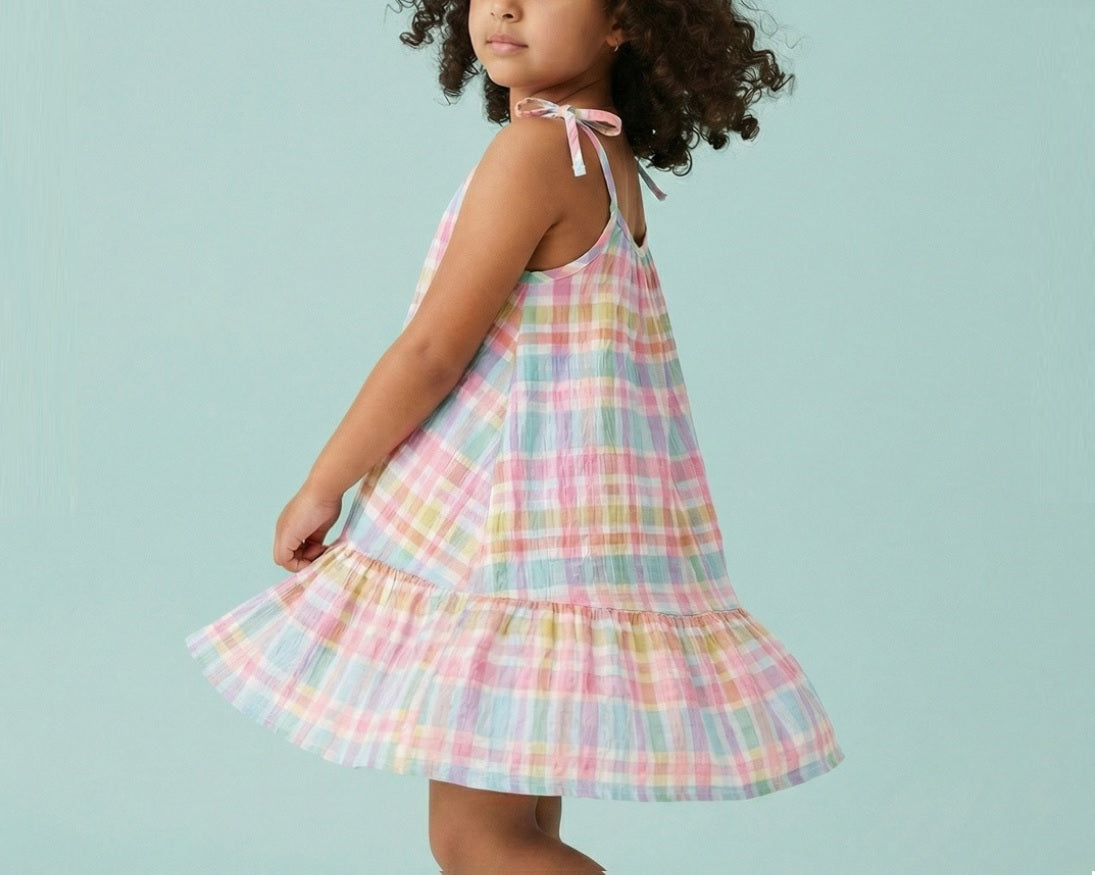 Girls' Premium Graphic Print A-Line Dress – Comfortable Cotton Sleeveless Summer Frock