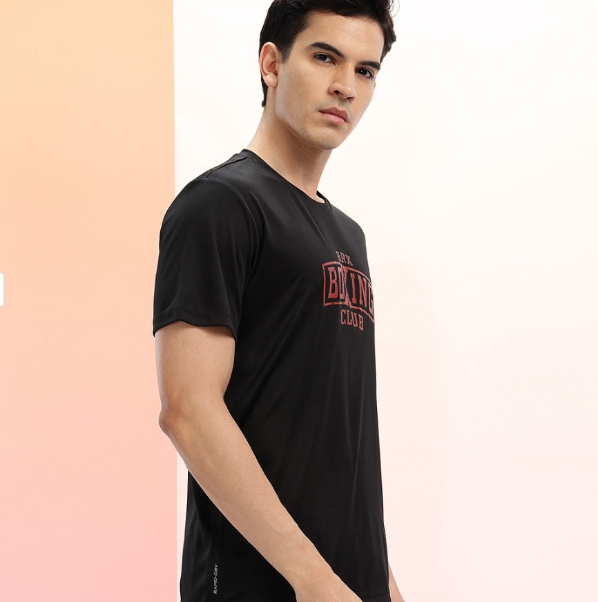 HRX by Hrithik Roshan Men's Black Rapid-Dry Training T-Shirt – Boxing Club Typography Print Gym Tee