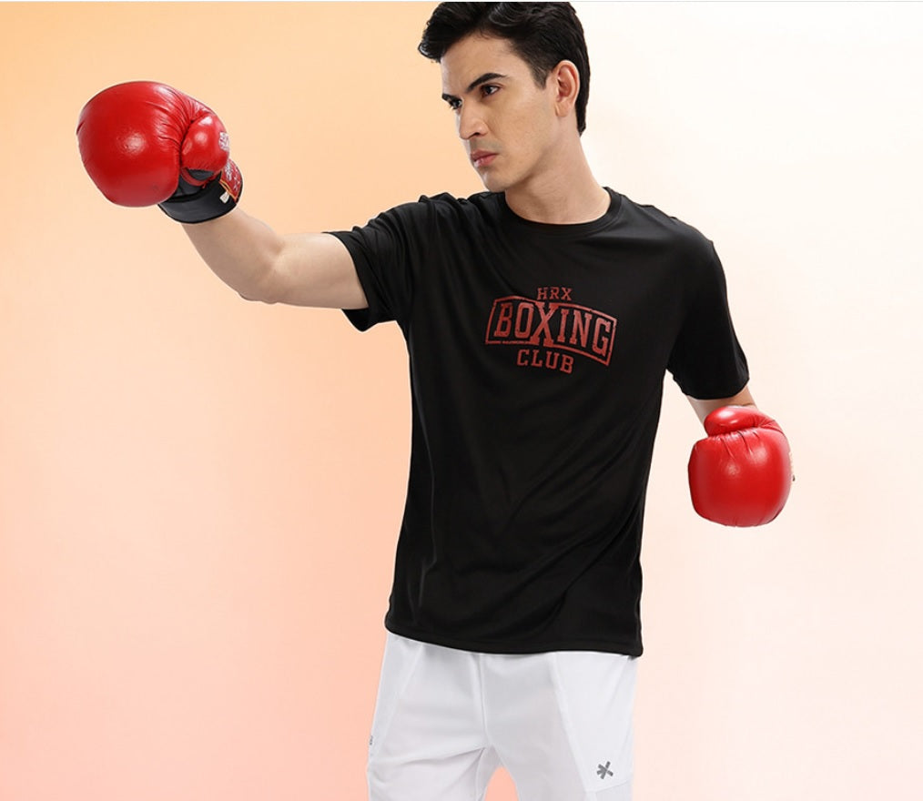 HRX by Hrithik Roshan Men's Black Rapid-Dry Training T-Shirt – Boxing Club Typography Print Gym Tee