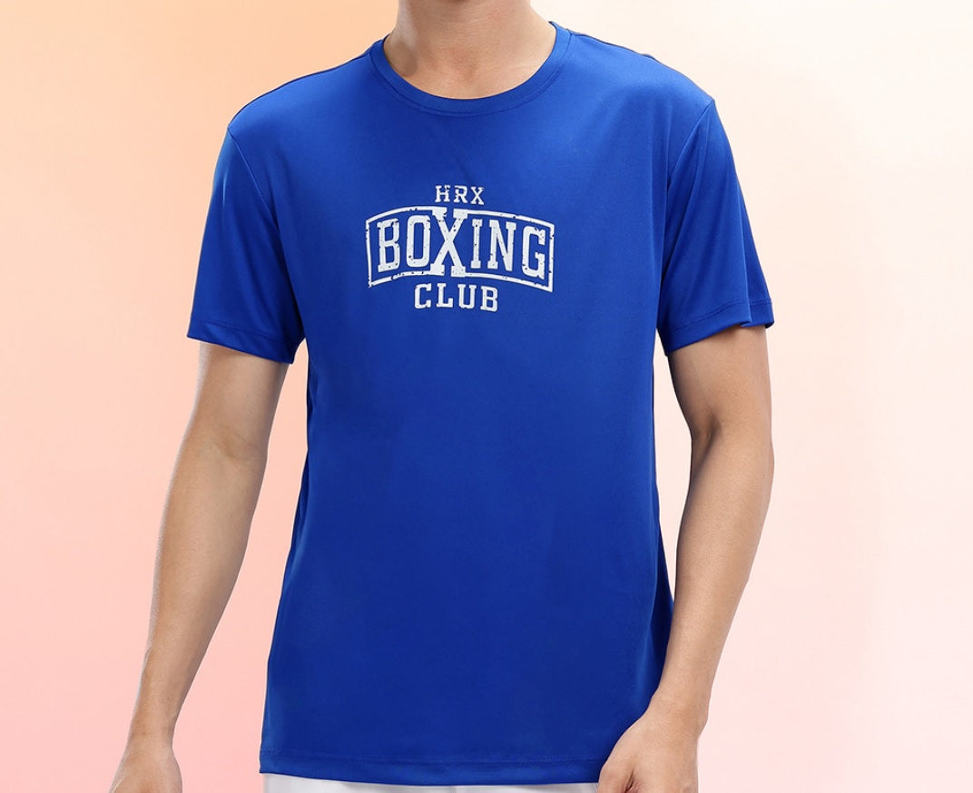 HRX by Hrithik Roshan Men's Blue Rapid-Dry Training T-Shirt – Boxing Club Typography Print Gym Tee