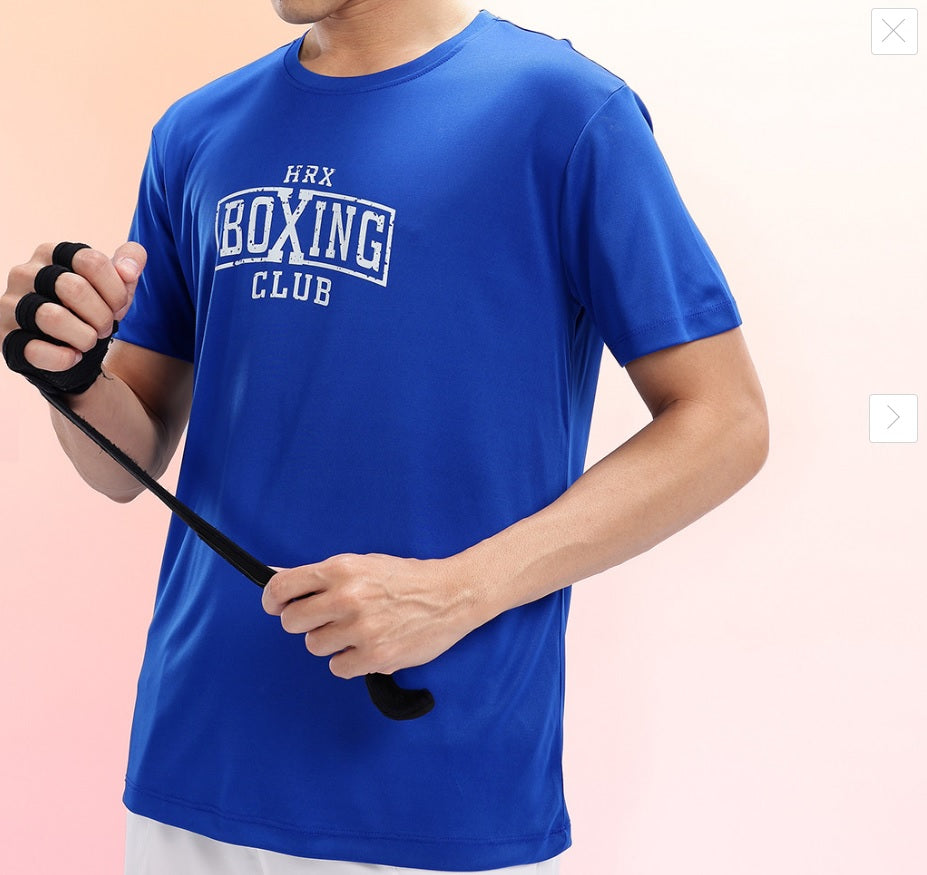 HRX by Hrithik Roshan Men's Blue Rapid-Dry Training T-Shirt – Boxing Club Typography Print Gym Tee