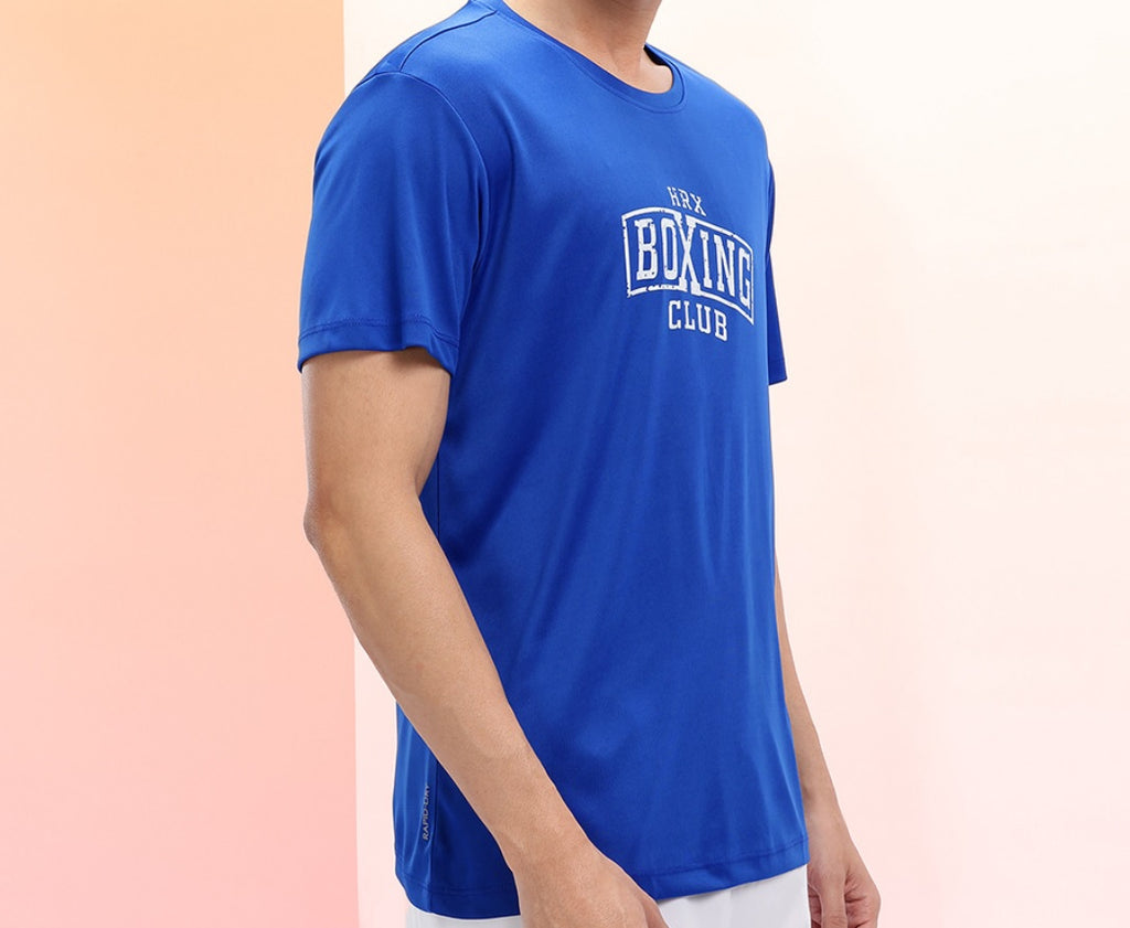 HRX by Hrithik Roshan Men's Blue Rapid-Dry Training T-Shirt – Boxing Club Typography Print Gym Tee