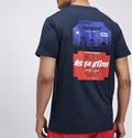 HRX by Hrithik Roshan Men's Blue & Red Graphic Printed Cotton T-Shirt – Made In India Back-Print Casual Tee