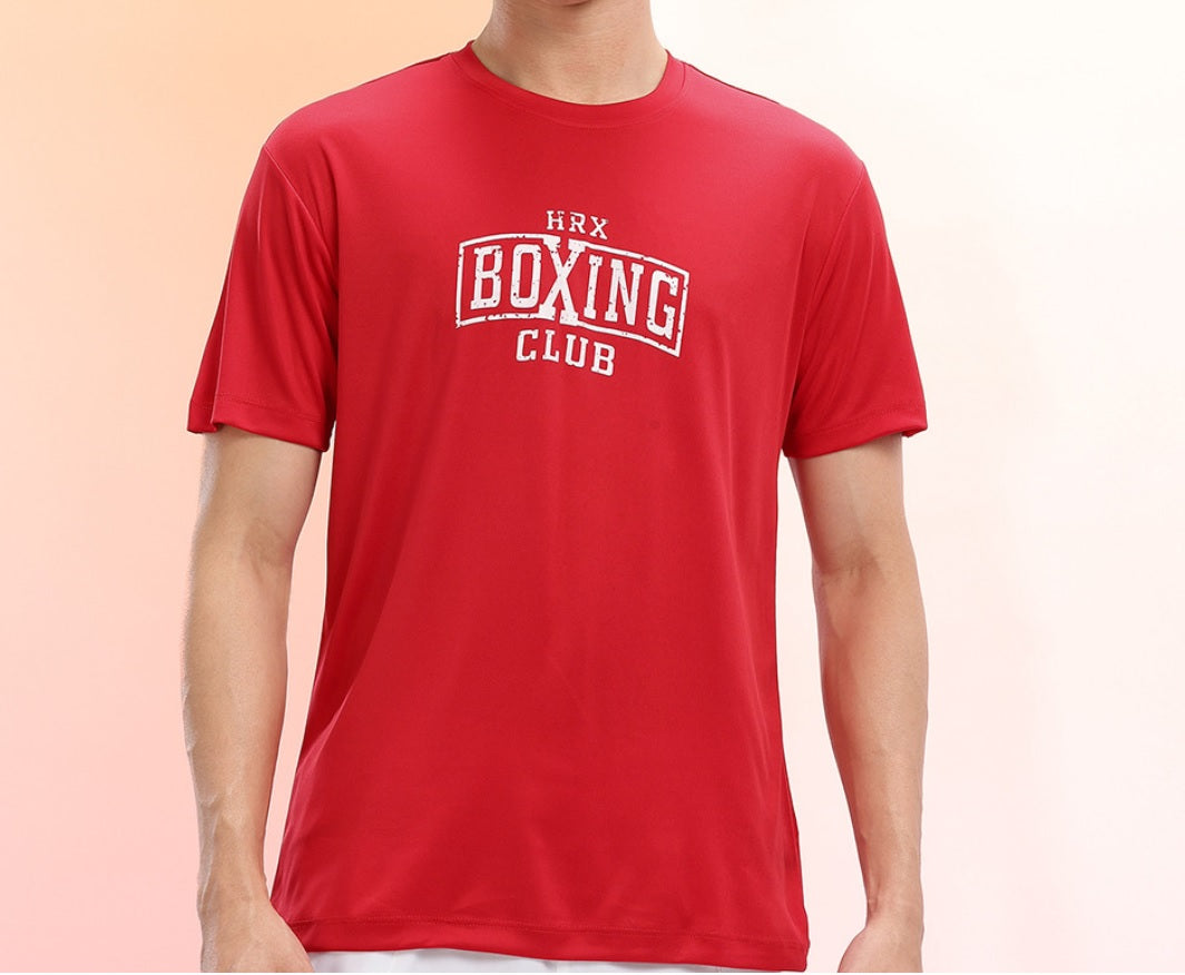 HRX by Hrithik Roshan Men's Red Rapid-Dry Training T-Shirt – Boxing Club Typography Print Gym Tee
