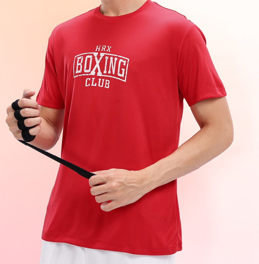 HRX by Hrithik Roshan Men's Red Rapid-Dry Training T-Shirt – Boxing Club Typography Print Gym Tee