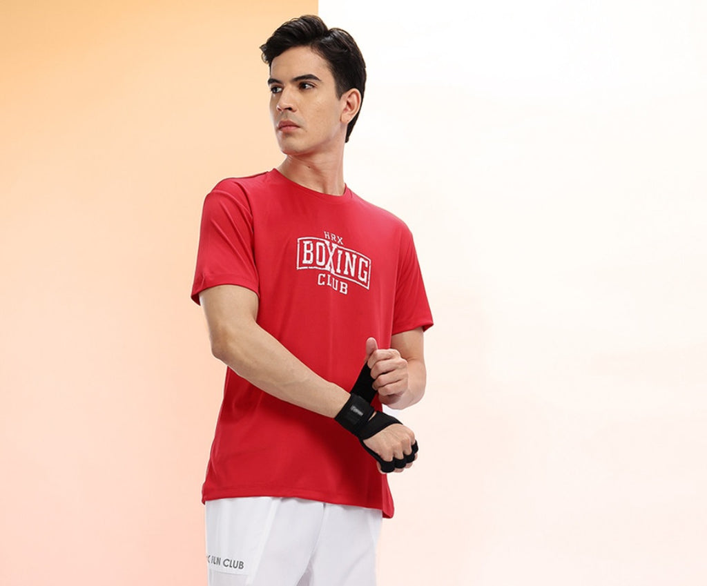 HRX by Hrithik Roshan Men's Red Rapid-Dry Training T-Shirt – Boxing Club Typography Print Gym Tee