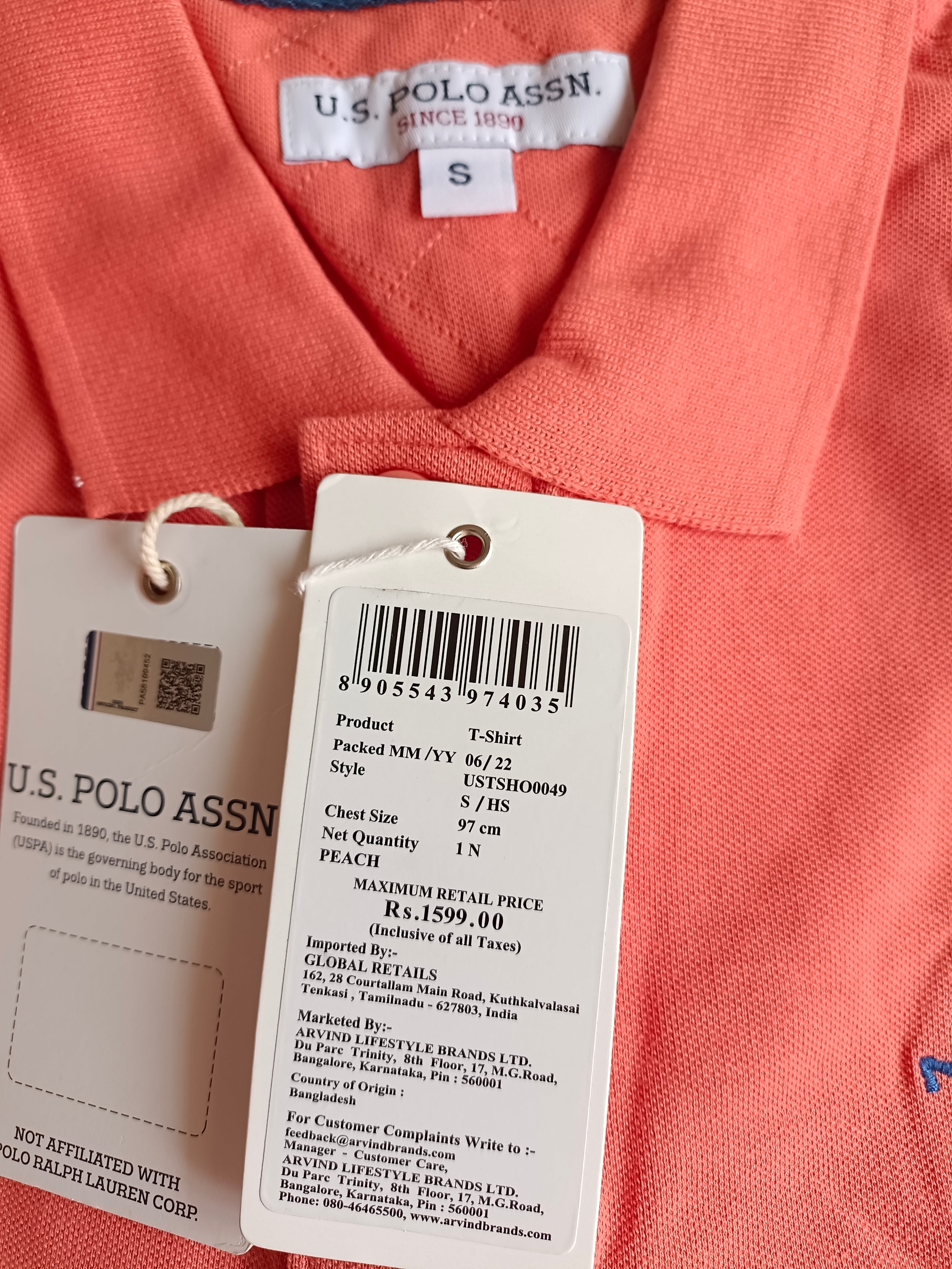 Men’s Peach Cotton Polo T-Shirt with Button-Down Collar