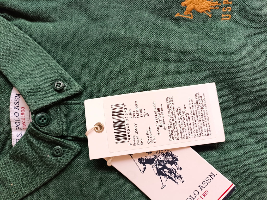 Men’s Olive Green Cotton Polo T-Shirt with Button-Down Collar