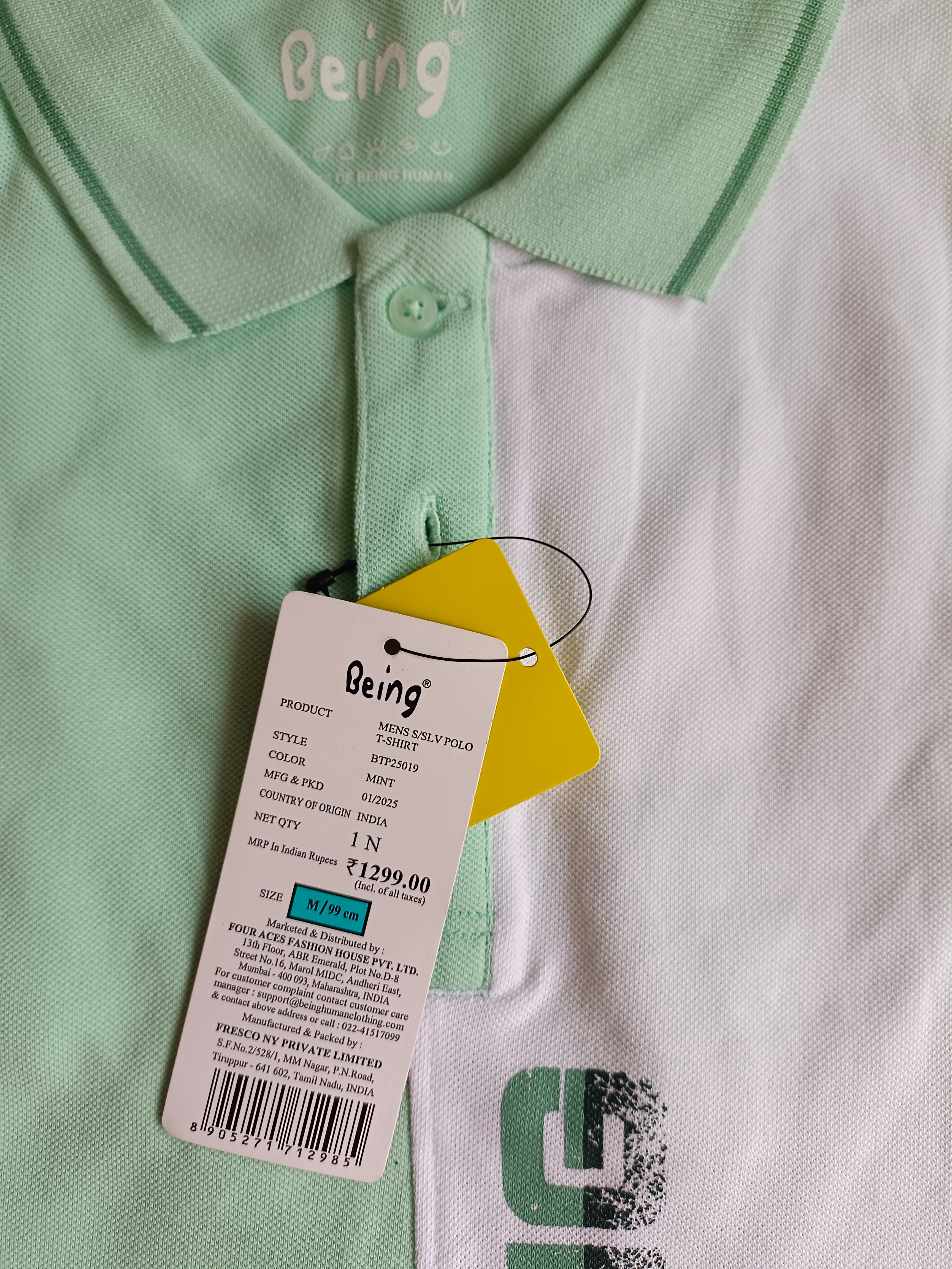 Men’s Mint Green & White Colorblock Polo T-Shirt