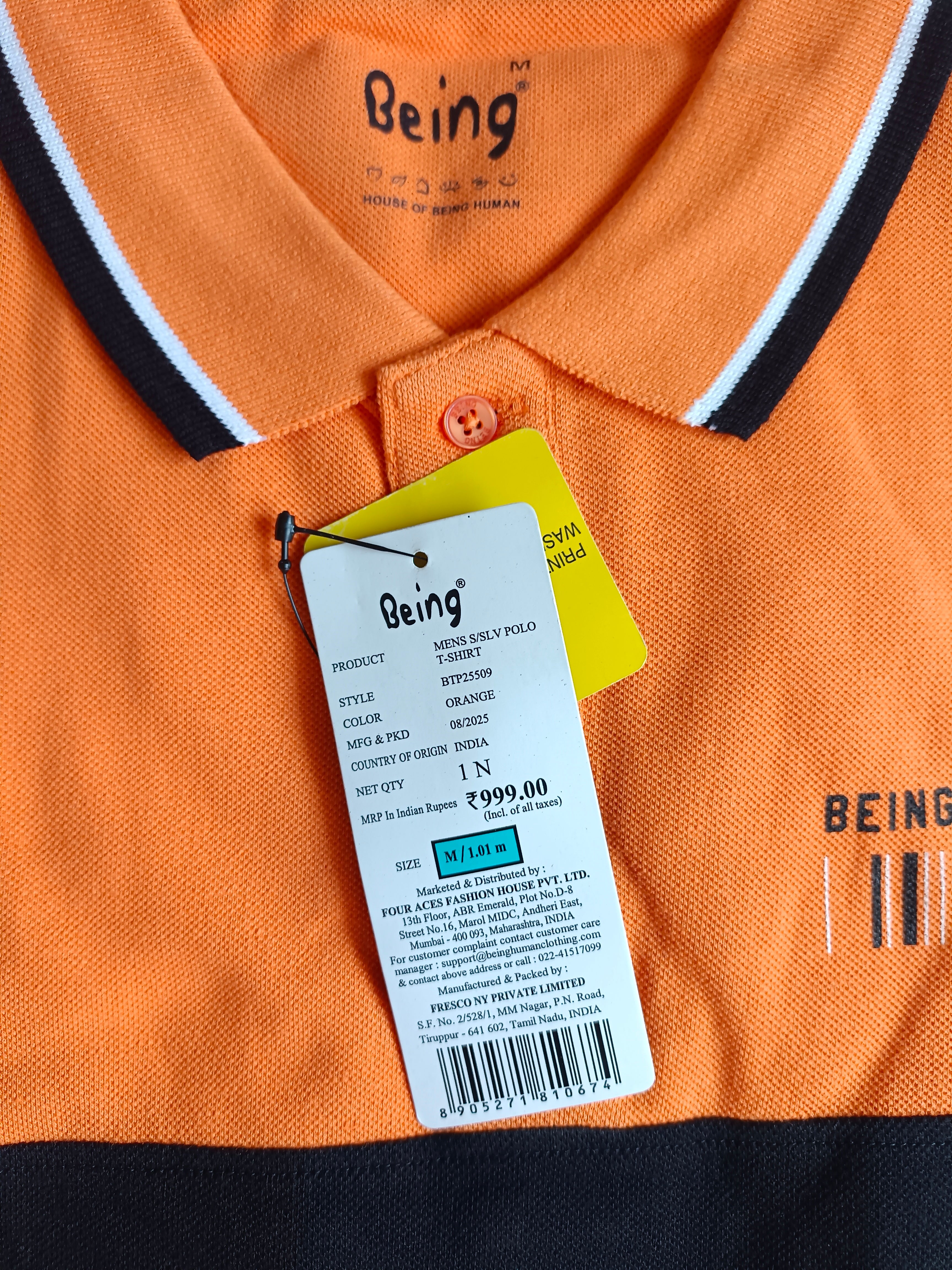 Men’s Orange & Navy Colorblock Polo T-Shirt with Contrast Tipping