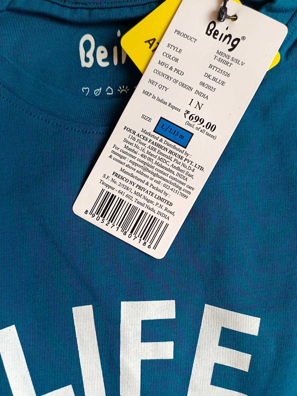 Men’s Teal Blue Graphic Print Cotton T-Shirt