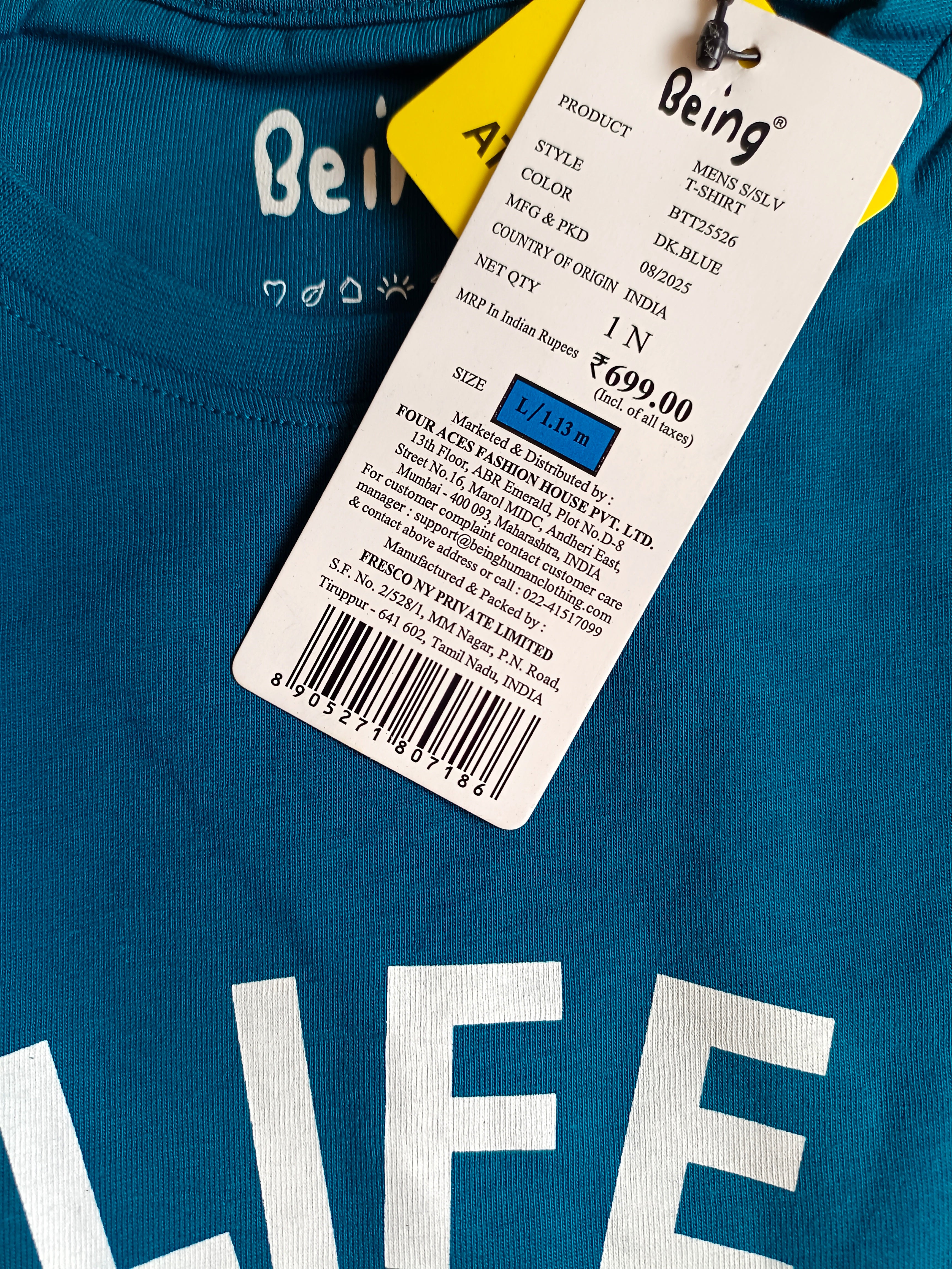 Men’s Teal Blue Graphic Print Cotton T-Shirt